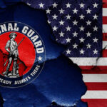 National Guard SHOT Near White House – Major Security Breach National Guard logo over a distressed American flag.
