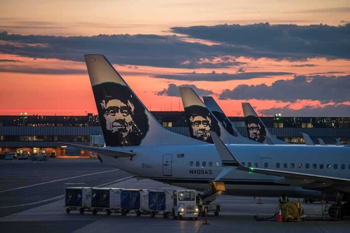 shutterstock_1502611499.jpg Aircraft tails with a sunset backdrop at an airport