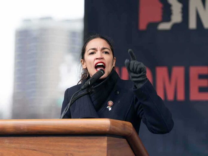 shutterstock_1289128270-6- A woman passionately speaking at a podium during a rally