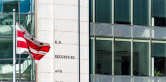 U.S. Securities and Exchange Commission building and flag.