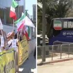 Protesters call for FIFA to ban Iran as team arrives in LA for Monday's game