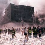 Missile Chaos—Trump Slams Brakes Emergency responders and civilians amidst debris at a disaster site